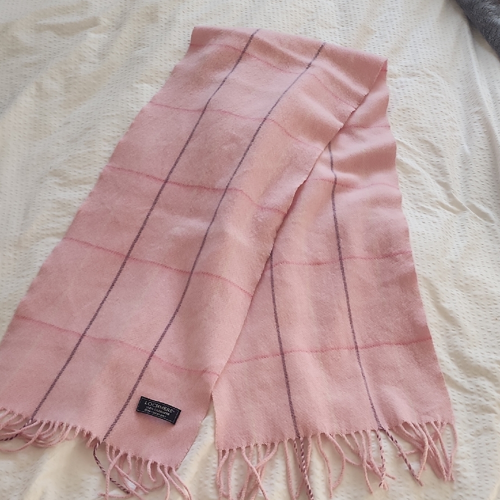 100% Cashmere Pink Plaid Women's Scarf